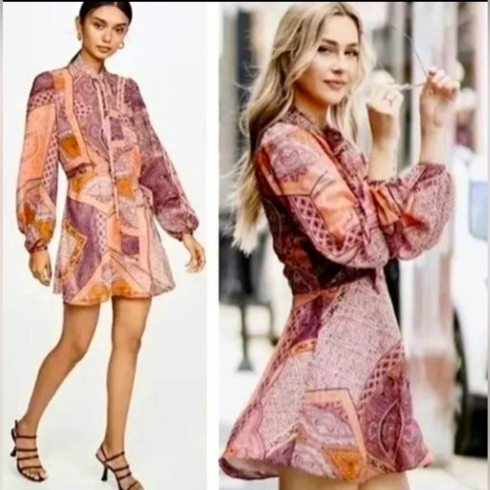 DIVINE HERITAGE Orchid Paisley Neck Tie Mini Dress